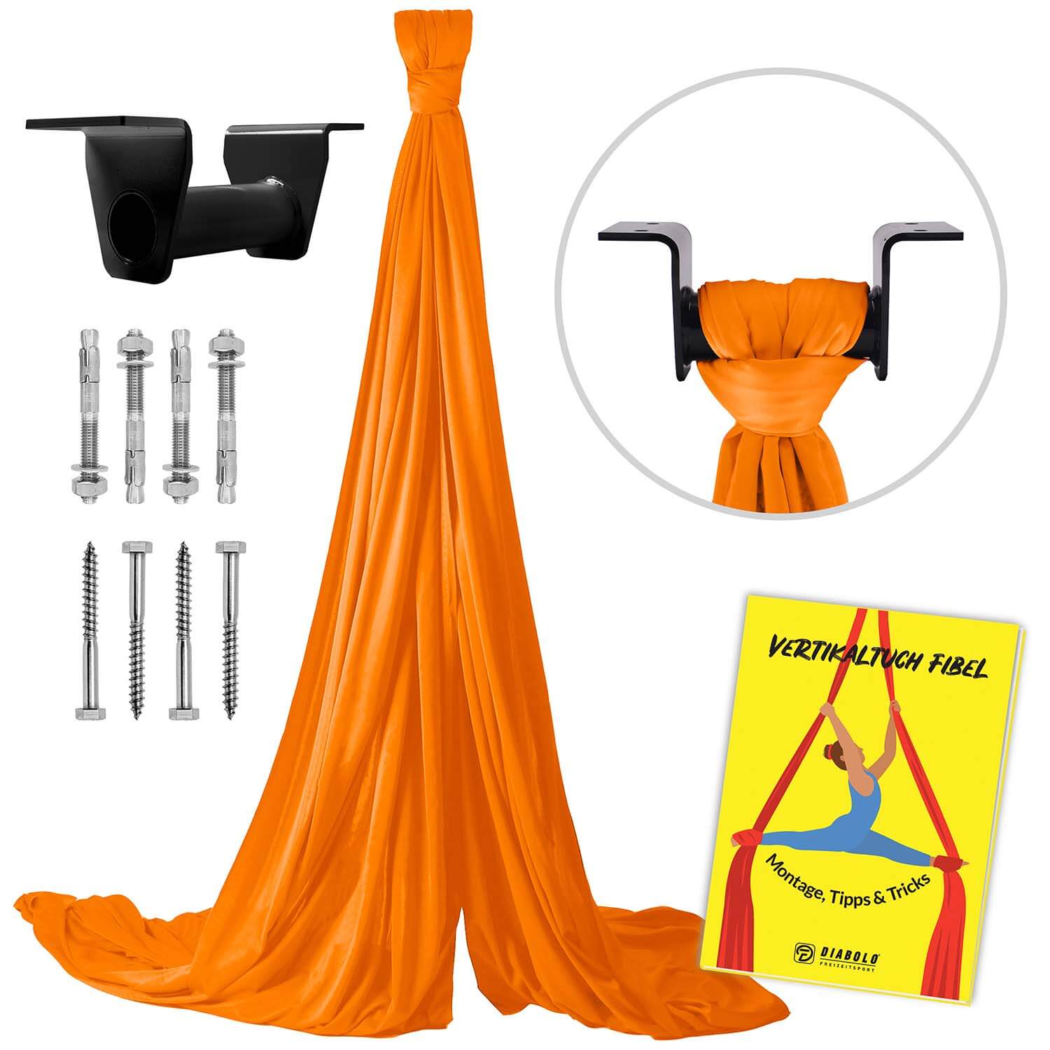 Diabolo Freizeitsport - Vertikaltuch Orange mit Deckenhalterung Schwarz mit Anleitungsheft Diabolo Freizeitsport - Vertikaltuch Orange mit Deckenhalterung Schwarz mit Anleitungsheft