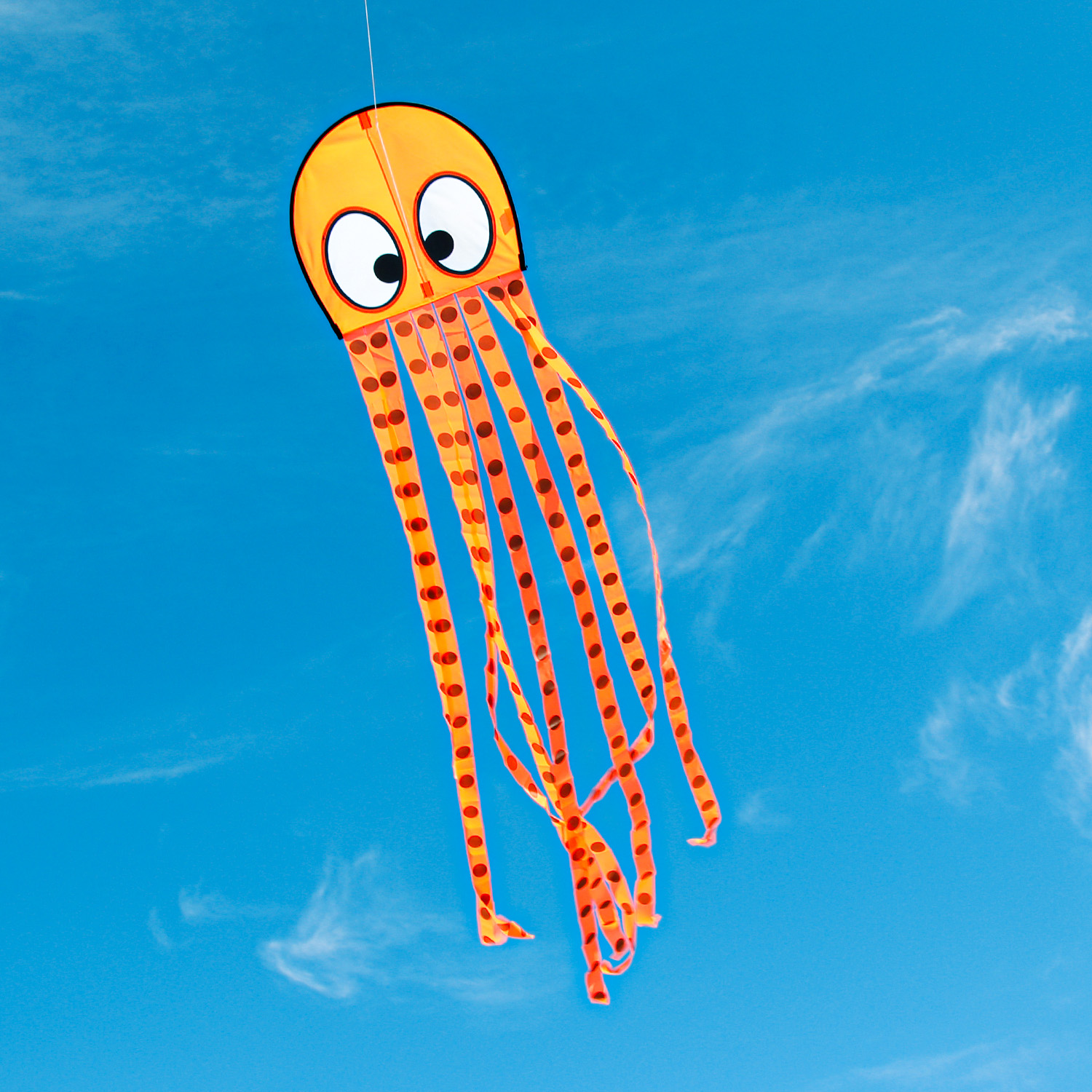 Wolkenstürmer - Kinderdrachen Olli Ocopus Krake in Orange am Himmel Wolkenstürmer - Kinderdrachen Olli Ocopus Krake in Orange am Himmel