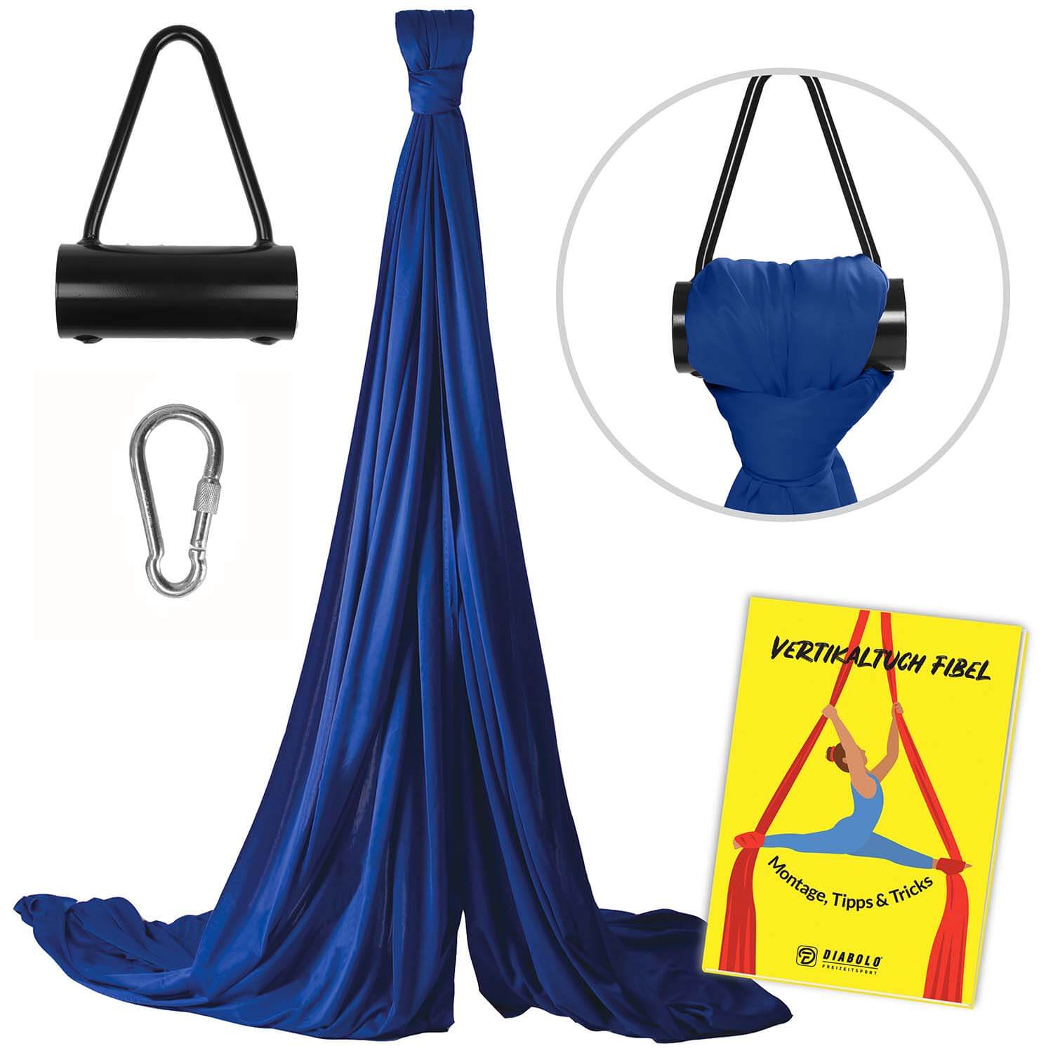 Diabolo Freizeitsport - Vertikaltuch Royalblau mit Triangelhalterung Schwarz mit Anleitungsheft