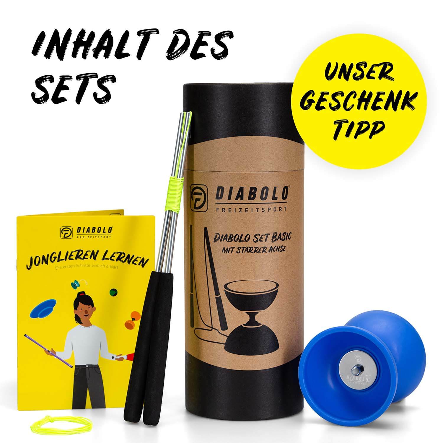Diabolo Freizeitsport - Diabolo Set Basic Blau Setinhalt
