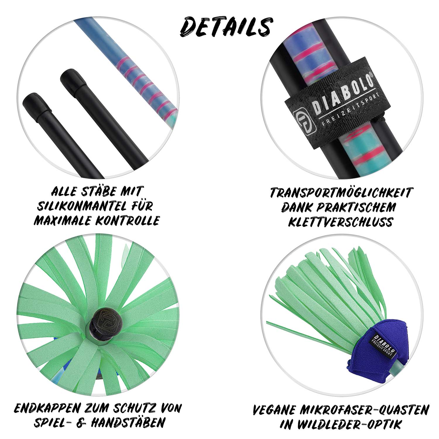 Diabolo Freizeitsport - Flowerstick Pro Blau Türkis Detailübersicht 001