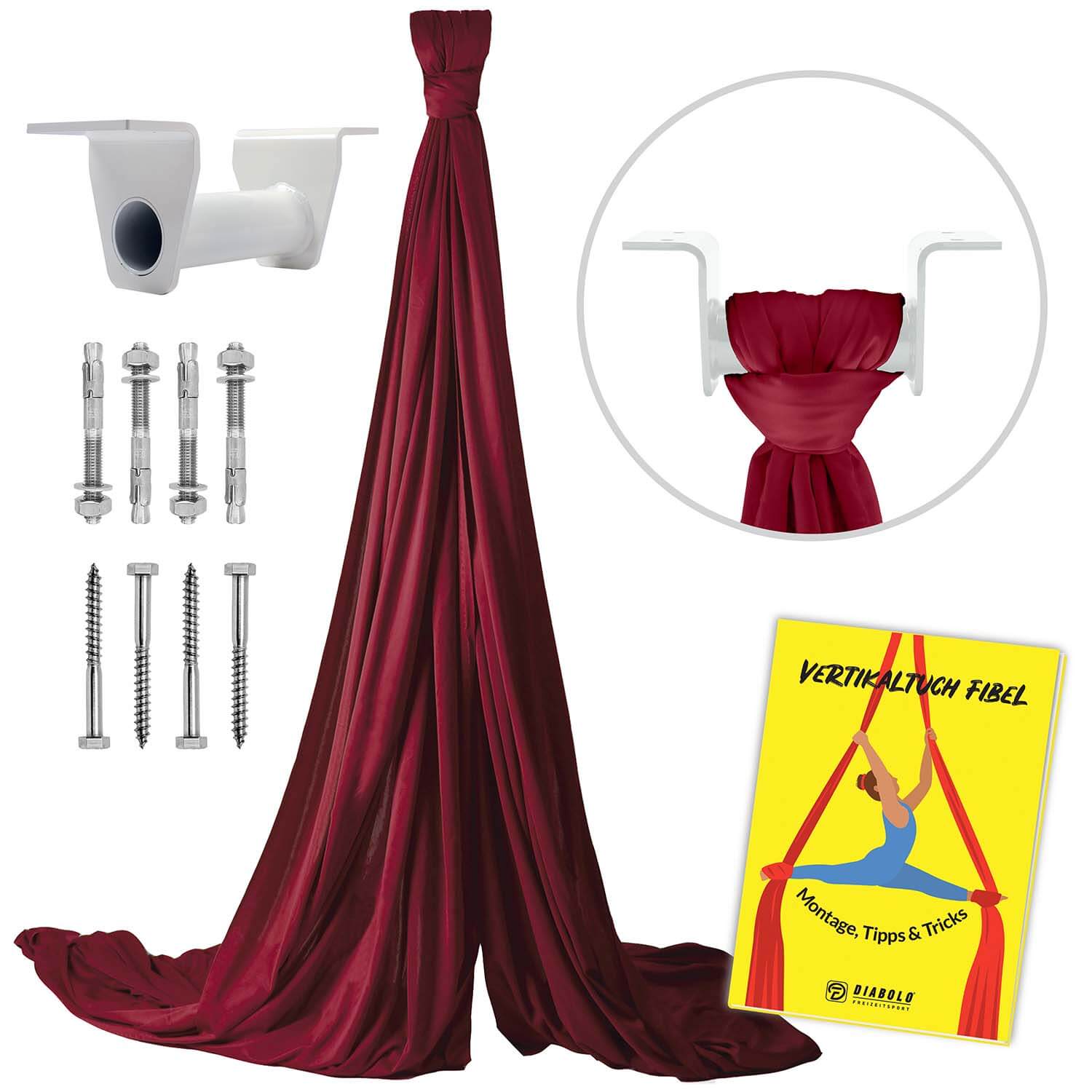 Diabolo Freizeitsport - Vertikaltuch Maroon mit Deckenhalterung Weiß mit Anleitungsheft Diabolo Freizeitsport - Vertikaltuch Maroon mit Deckenhalterung Weiß mit Anleitungsheft