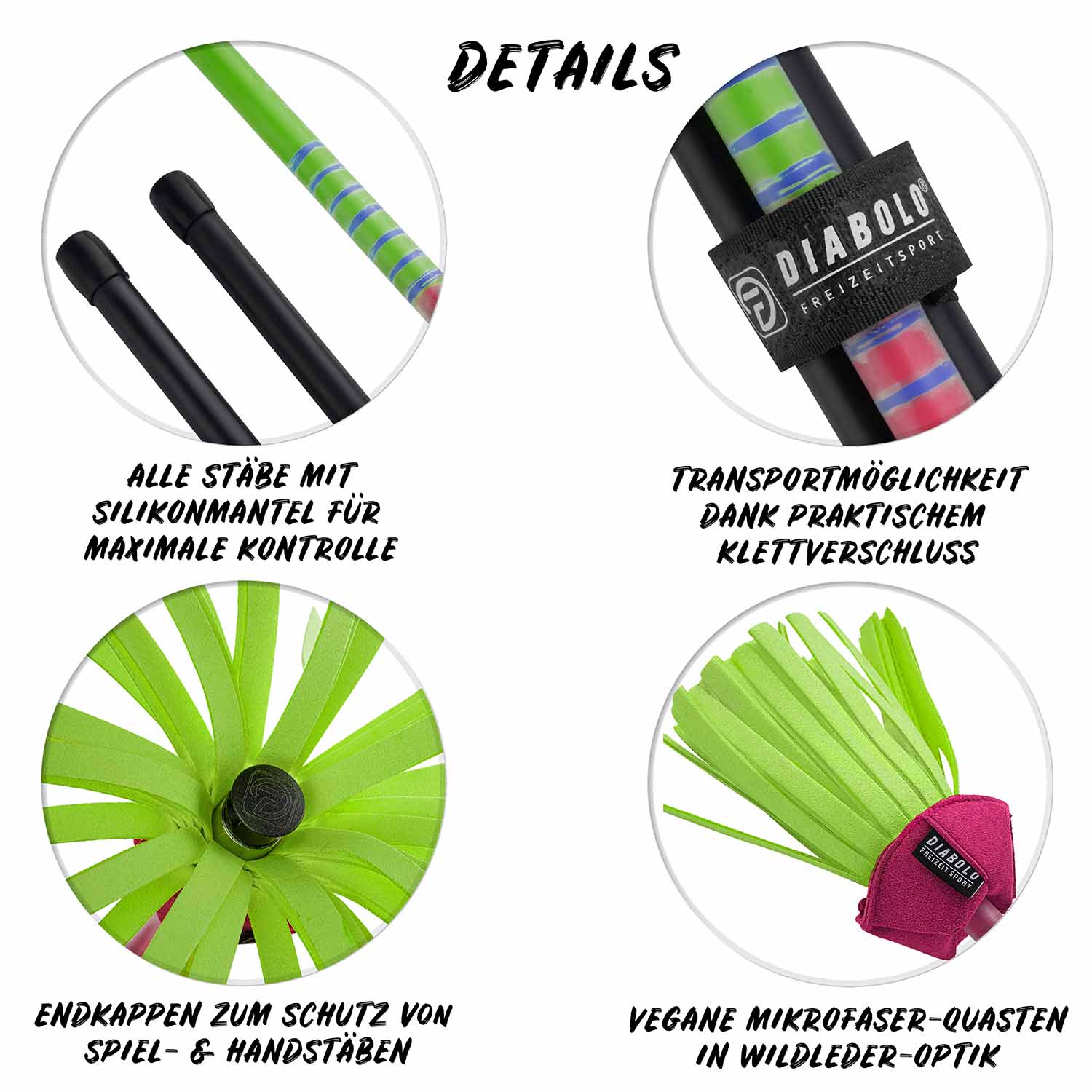 Diabolo Freizeitsport - Flowerstick Pro Grün Pink Detailübersicht 001