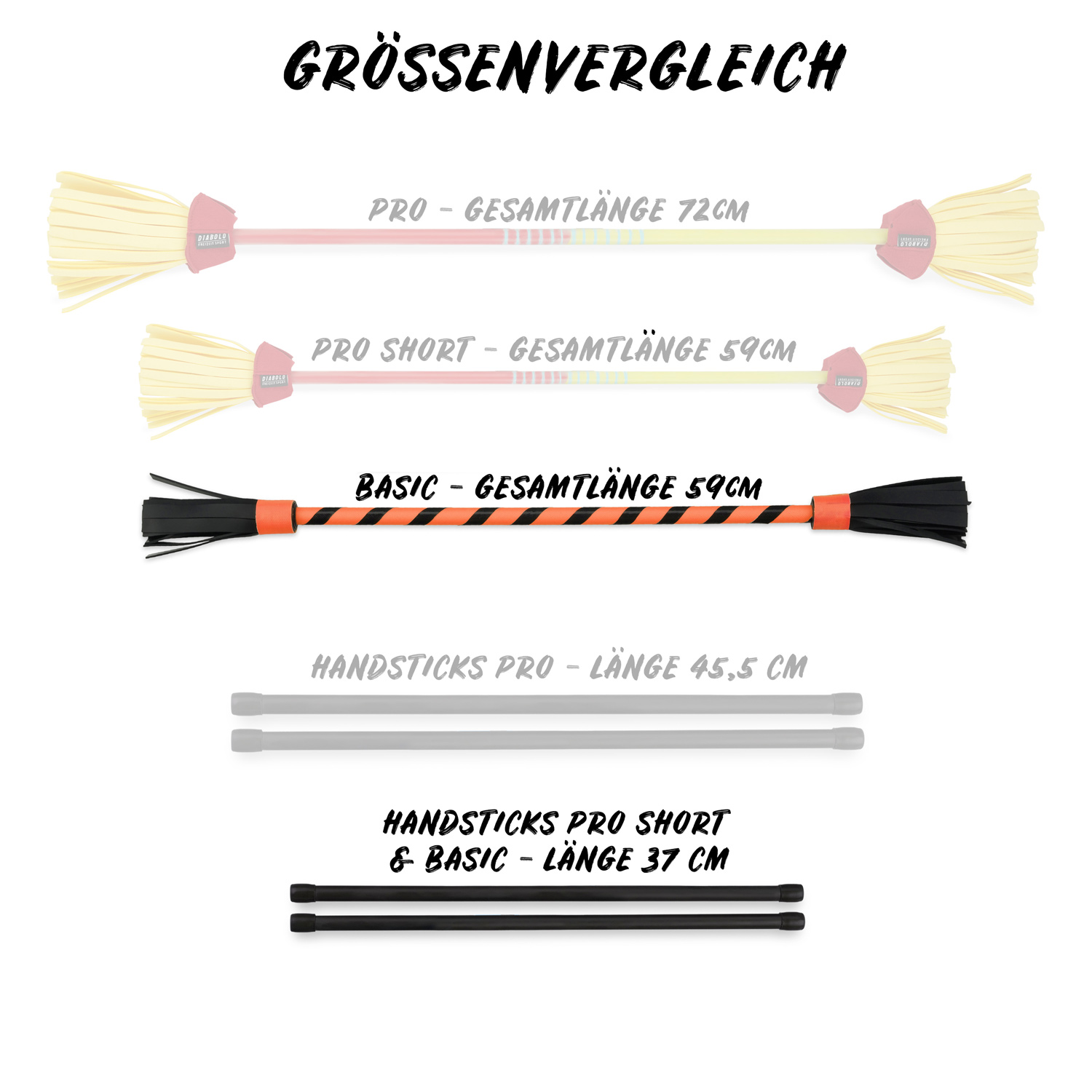 Diabolo Freizeitsport - Flowerstick Basic Orange Grössenvergleich 001