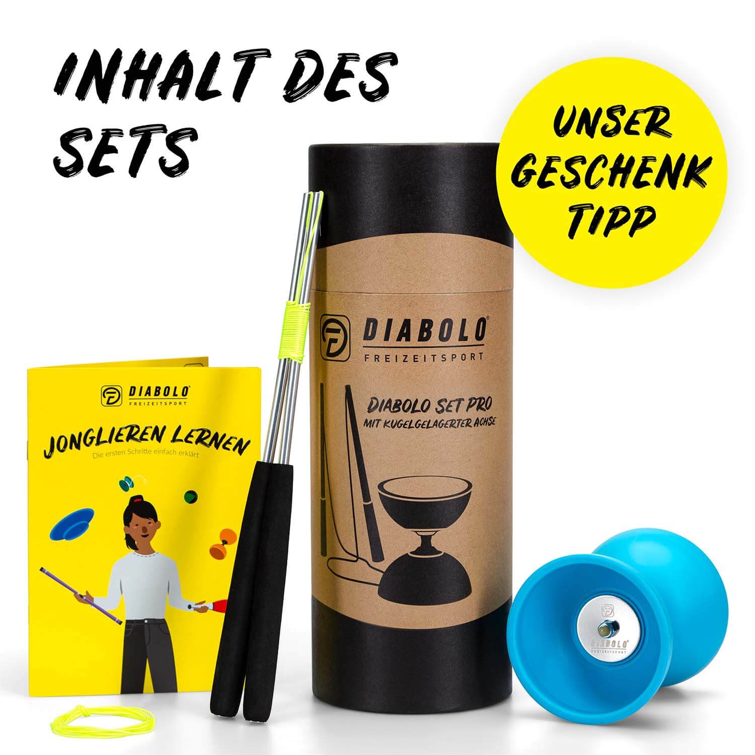 Diabolo Freizeitsport - Diabolo Set Pro Türkis Setinhalt