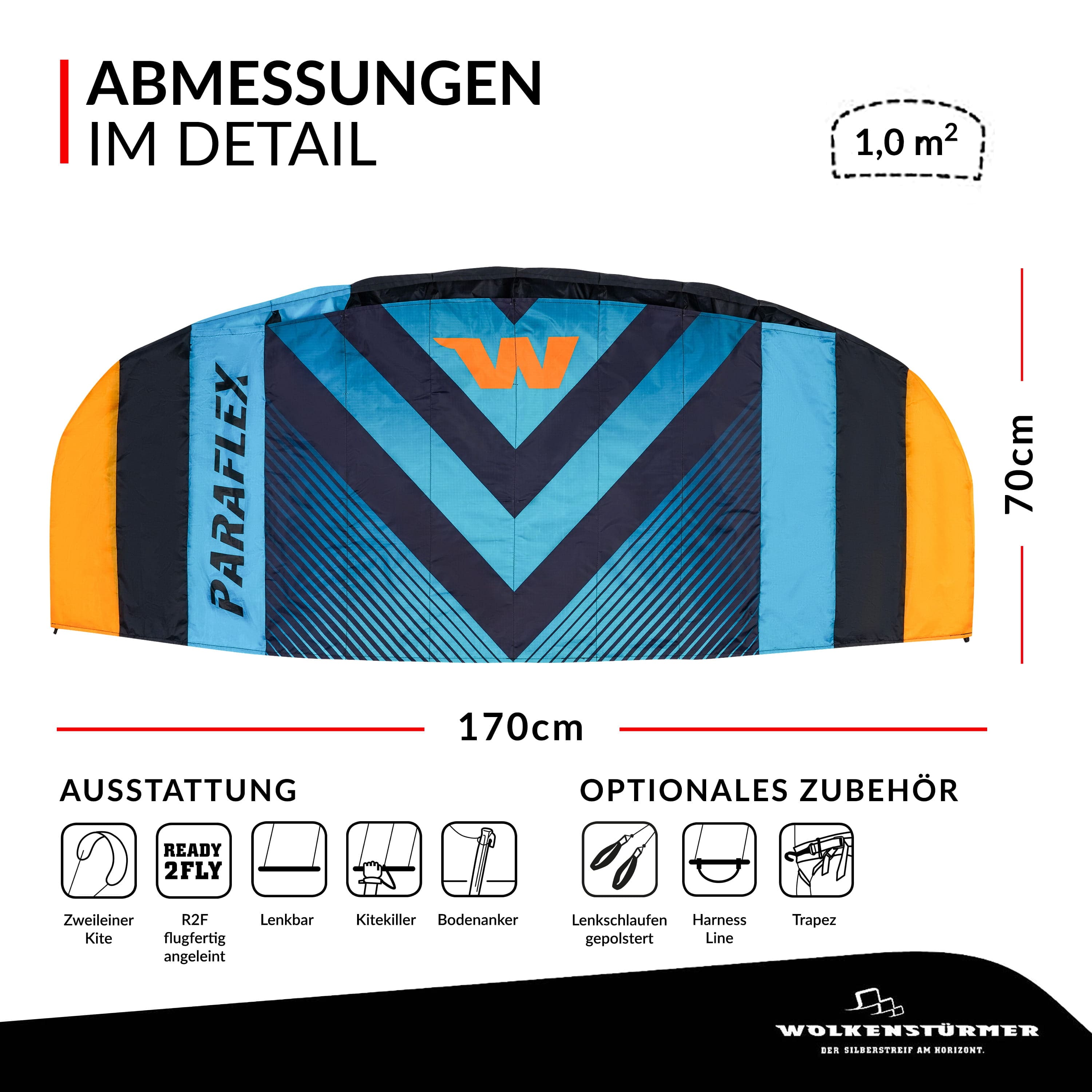 Paraflex Sport 1.7 schwarz-türkis Abmessungen im Detail