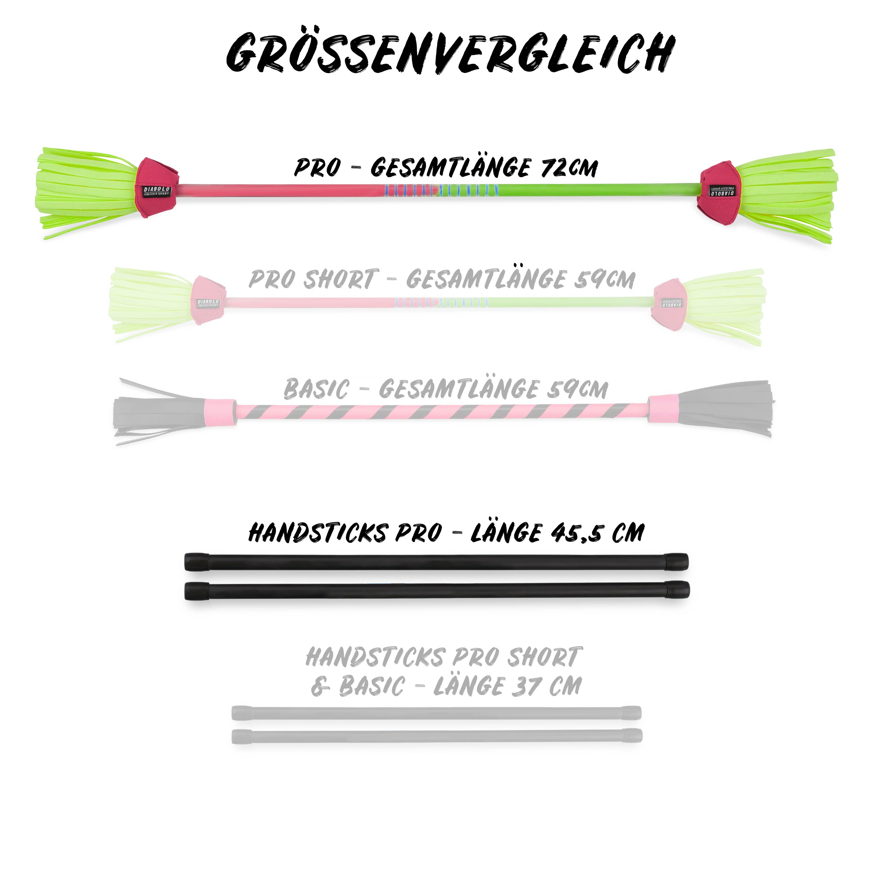 Diabolo Freizeitsport - Flower Sticks Pro Grössenvergleich Grün Pink B
