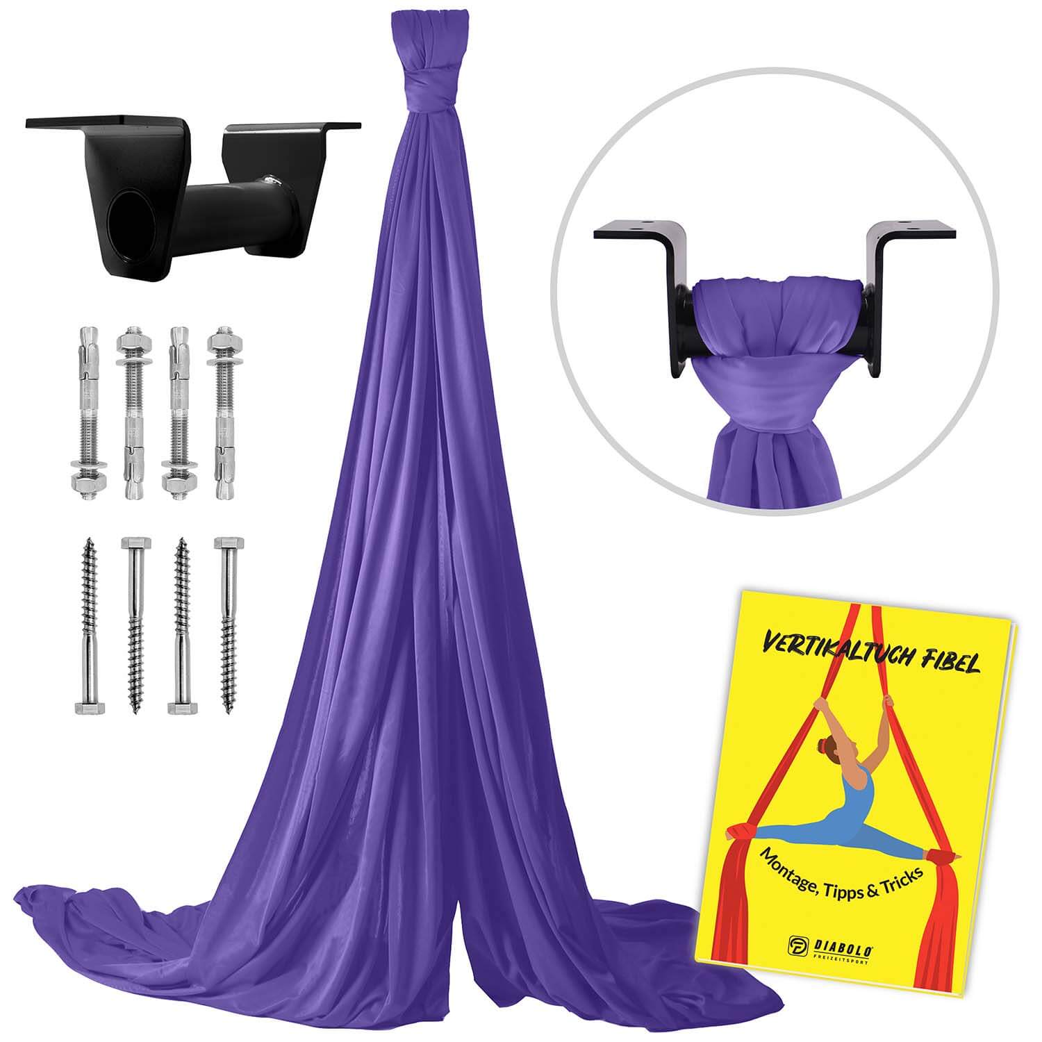 Diabolo Freizeitsport - Vertikaltuch Lila mit Deckenhalterung Schwarz mit Anleitungsheft Diabolo Freizeitsport - Vertikaltuch Lila mit Deckenhalterung Schwarz mit Anleitungsheft