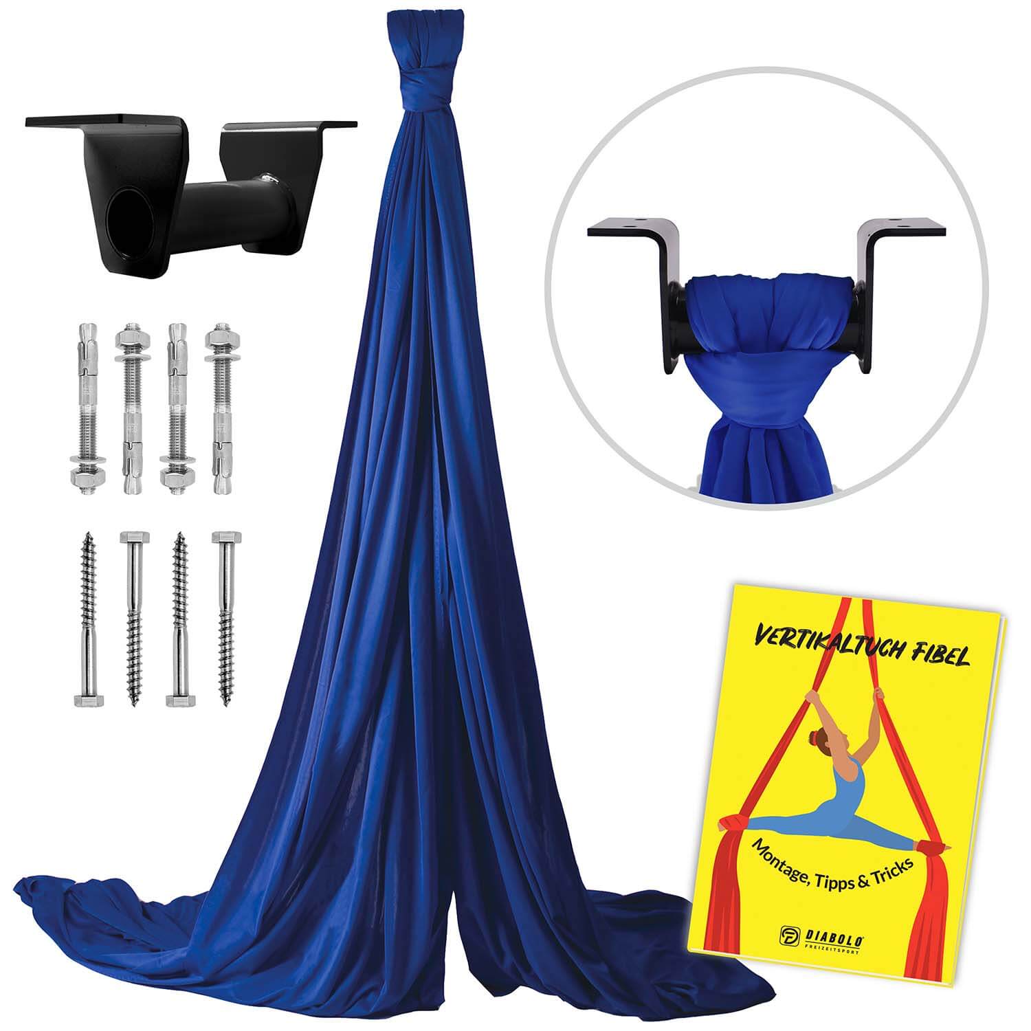 Diabolo Freizeitsport - Vertikaltuch Royalblau mit Deckenhalterung Schwarz mit Anleitungsheft