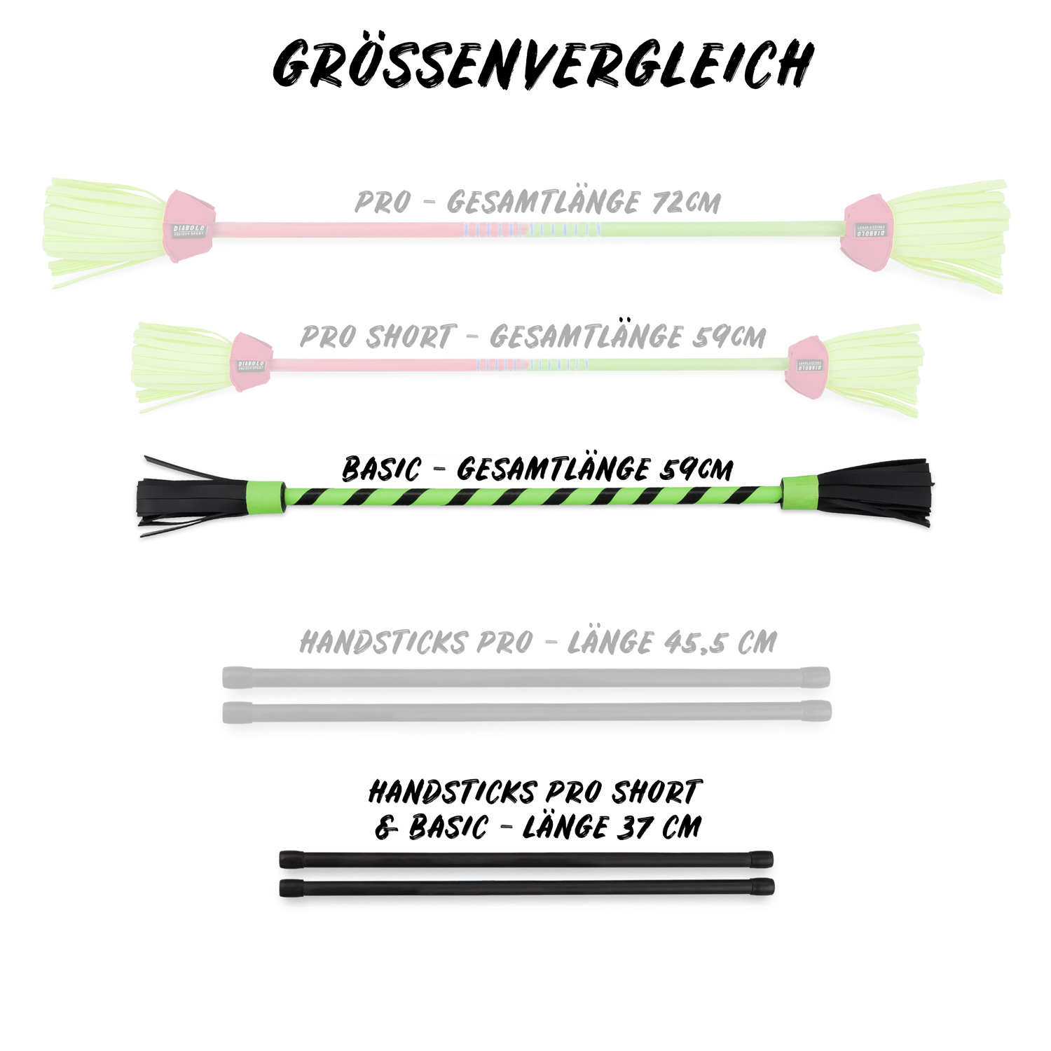 Diabolo Freizeitsport - Flowerstick Basic Grün Grössenvergleich 001 Diabolo Freizeitsport - Flowerstick Basic Grün Grössenvergleich 001