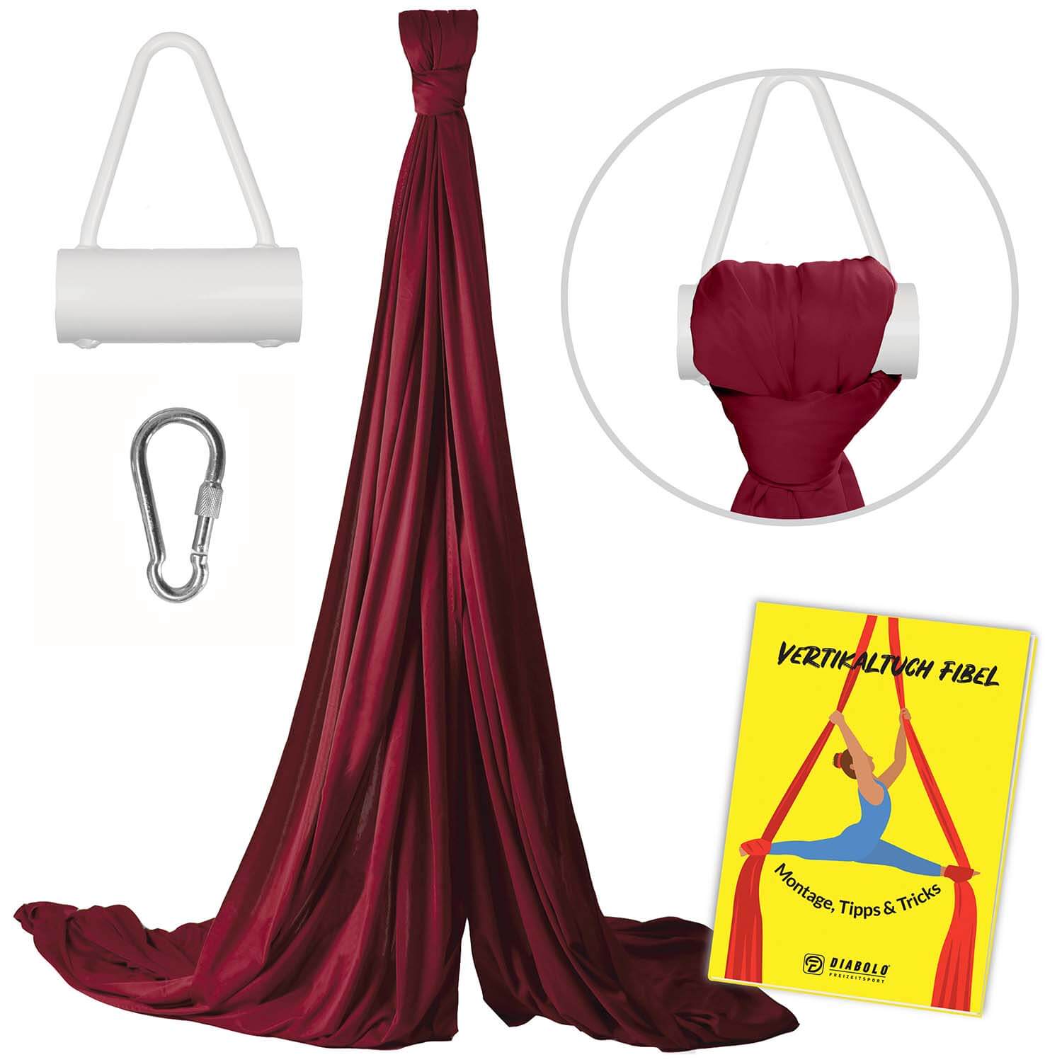 Diabolo Freizeitsport - Vertikaltuch Maroon mit Triangelhalterung Weiß mit Anleitungsheft