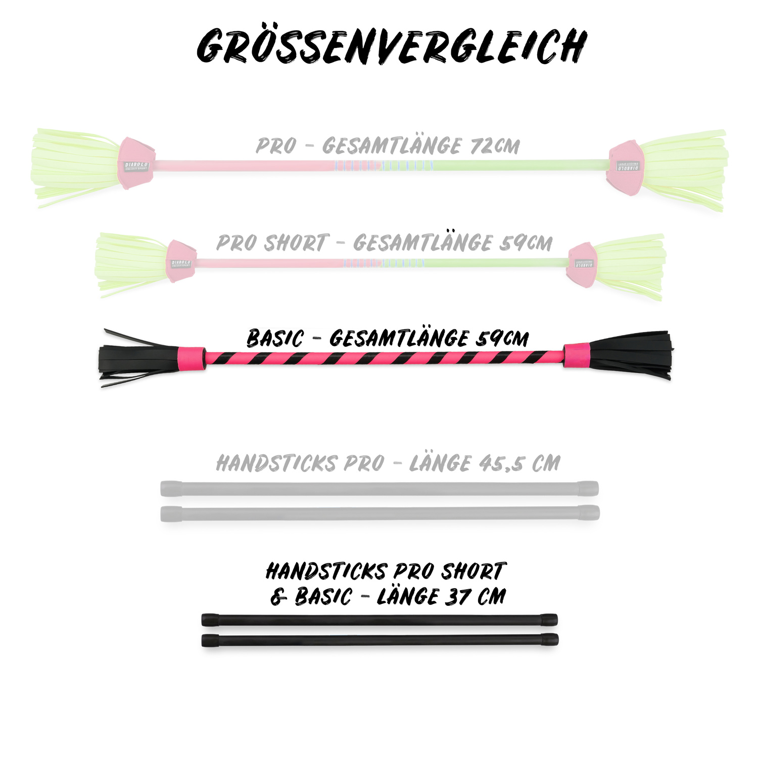 Diabolo Freizeitsport - Flowerstick Basic Pink Grössenvergleich 001 Diabolo Freizeitsport - Flowerstick Basic Pink Grössenvergleich 001