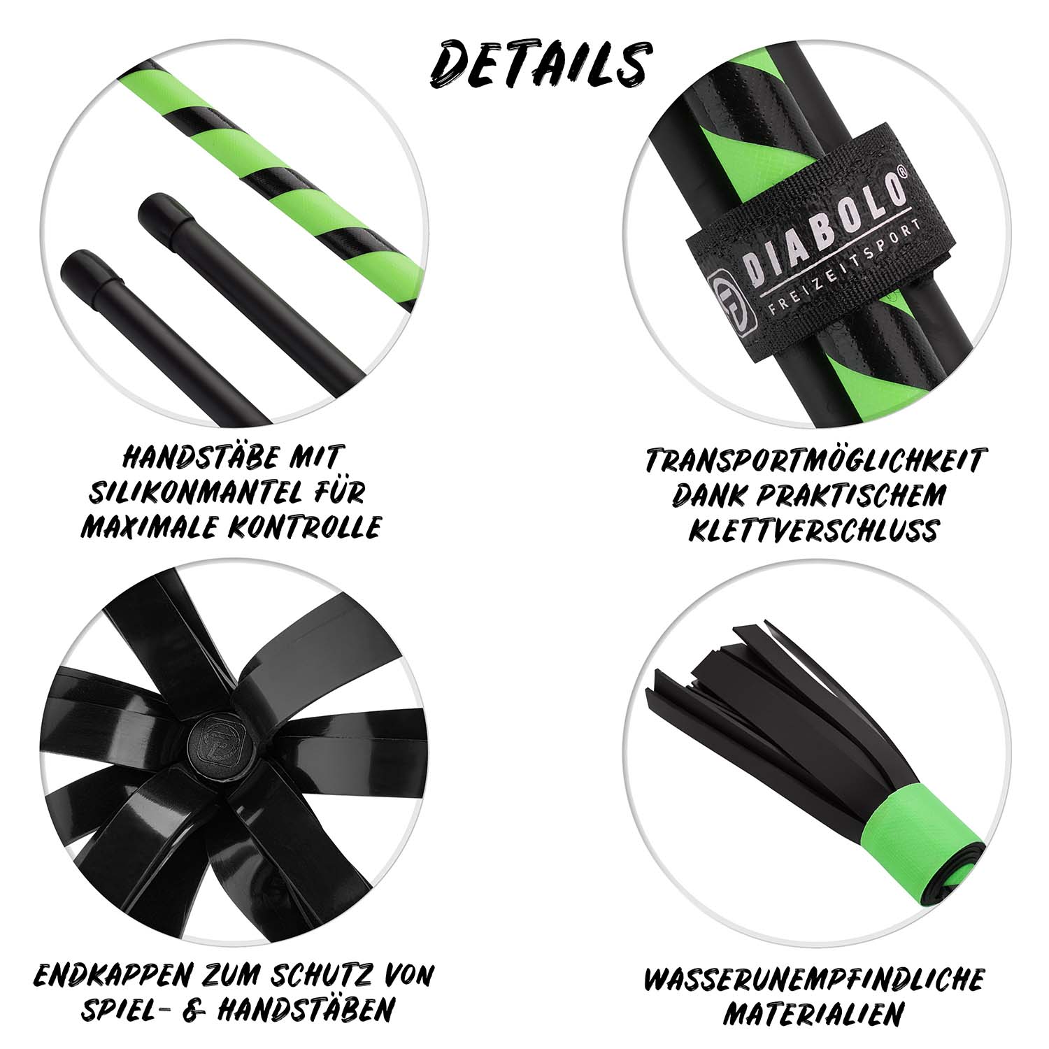 Diabolo Freizeitsport - Flowerstick Basic Grün Detailübersicht 001