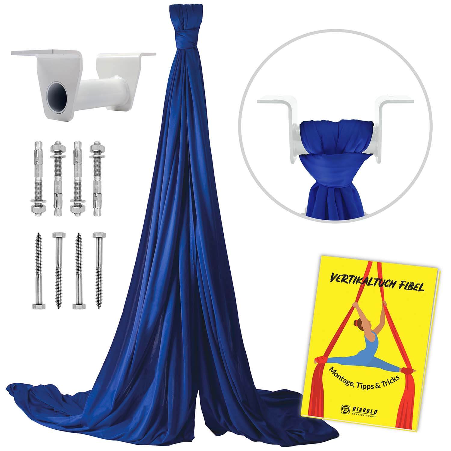 Diabolo Freizeitsport - Vertikaltuch Royalblau mit Deckenhalterung Weiß mit Anleitungsheft