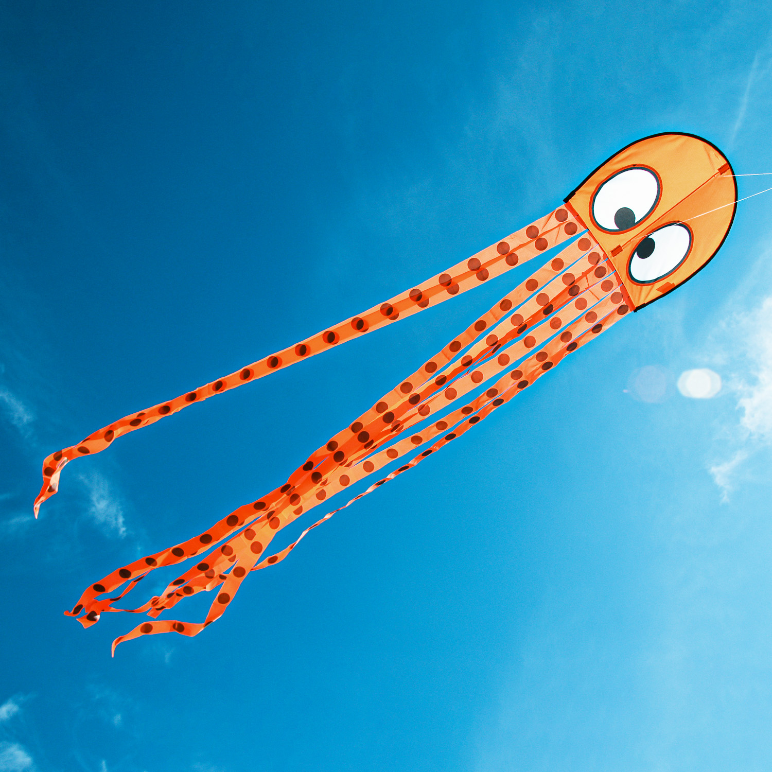 Wolkenstürmer - Kinderdrachen Olli Oktopus Krake in Orange am Himmel Wolkenstürmer - Kinderdrachen Olli Oktopus Krake in Orange am Himmel