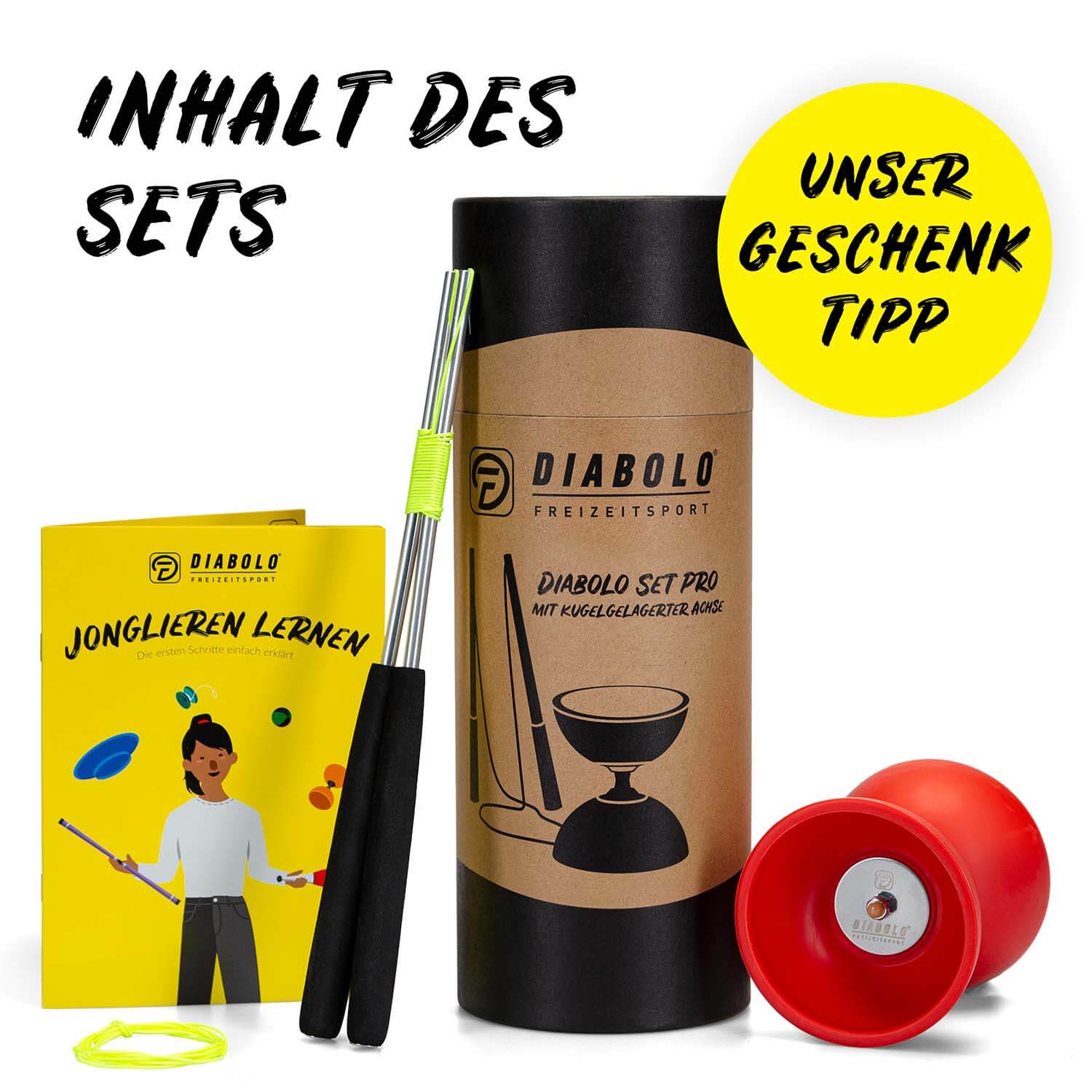 Diabolo Freizeitsport - Diabolo Set Pro Rot Setinhalt