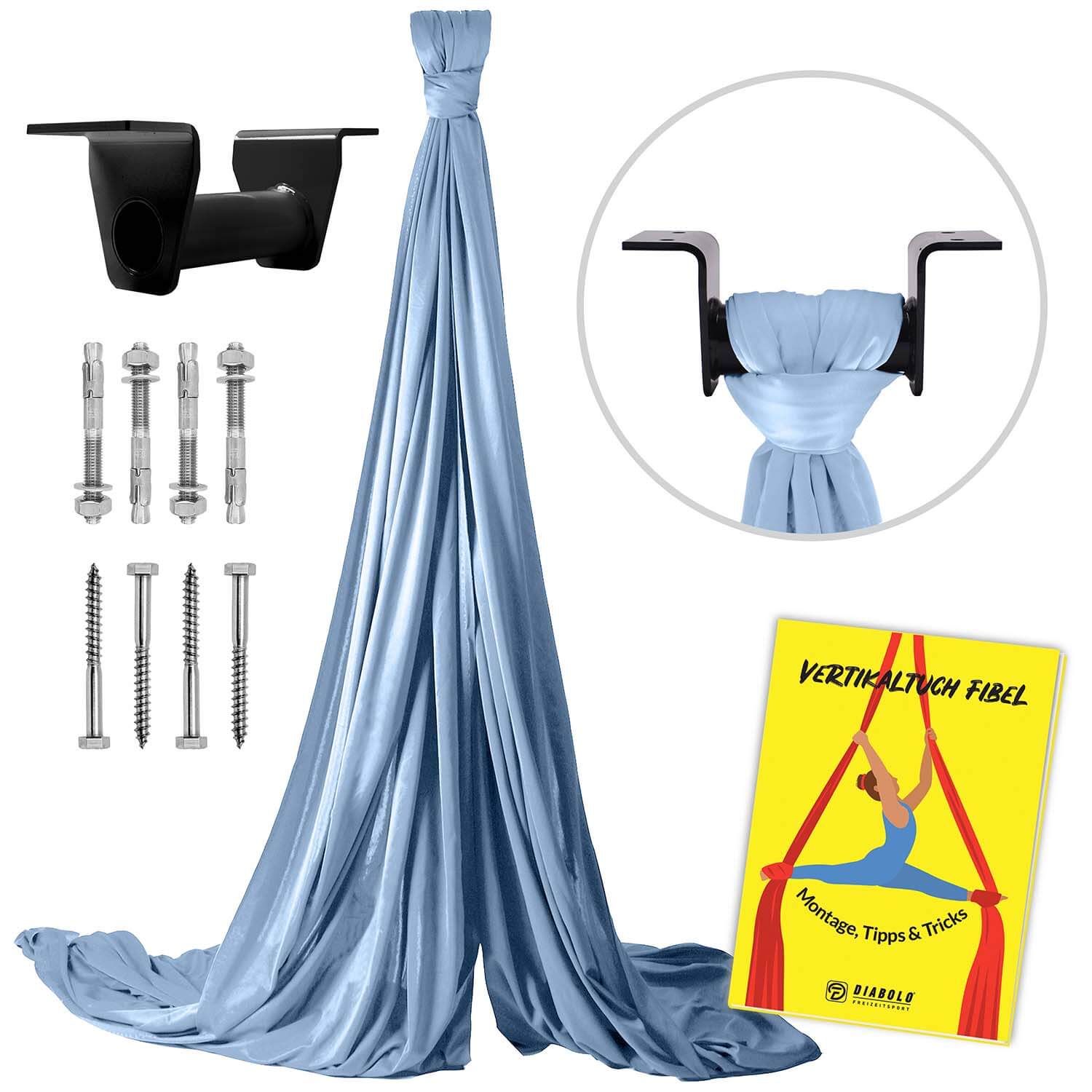 Diabolo Freizeitsport - Vertikaltuch Hellblau mit Deckenhalterung Schwarz mit Anleitungsheft Diabolo Freizeitsport - Vertikaltuch Hellblau mit Deckenhalterung Schwarz mit Anleitungsheft