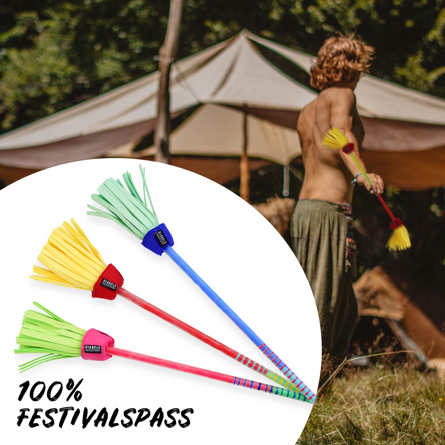 Diabolo Freizeitsport - Flower Sticks Pro Short Festival Gelb Rot