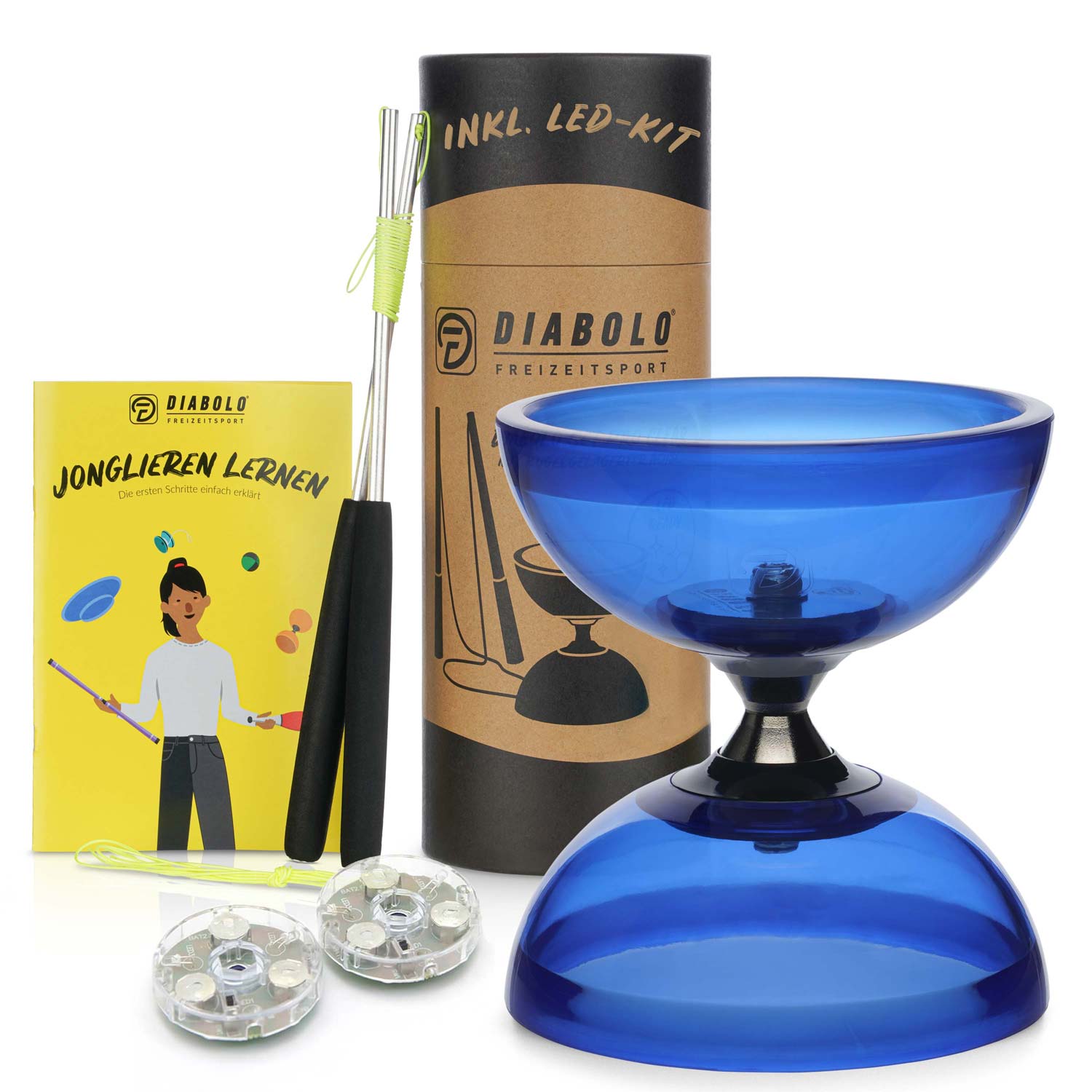 Diabolo Freizeitsport Diabolo Set Pro Clear mit LED-Kit (blau)