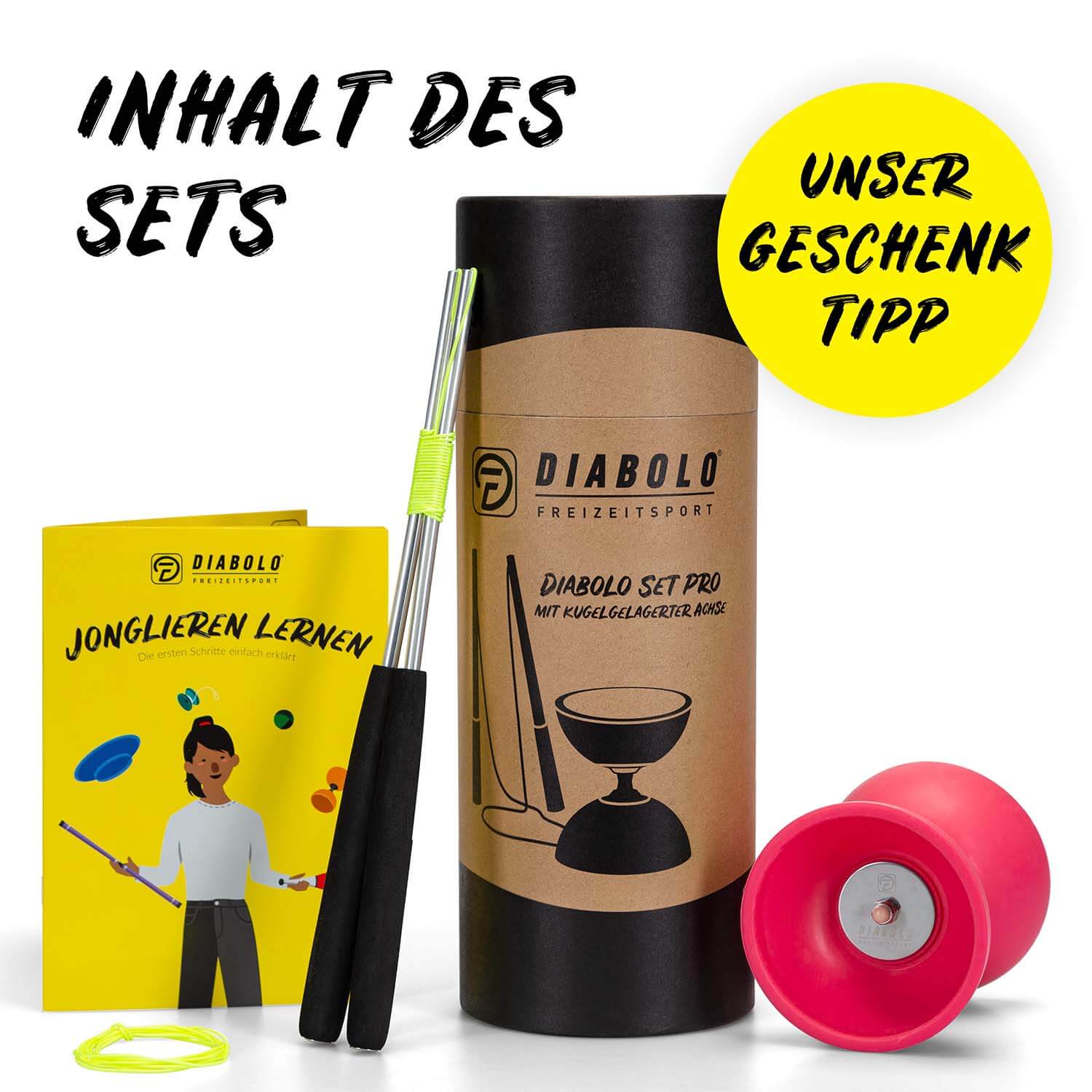 Diabolo Freizeitsport - Diabolo Set Pro Pink Setinhalt