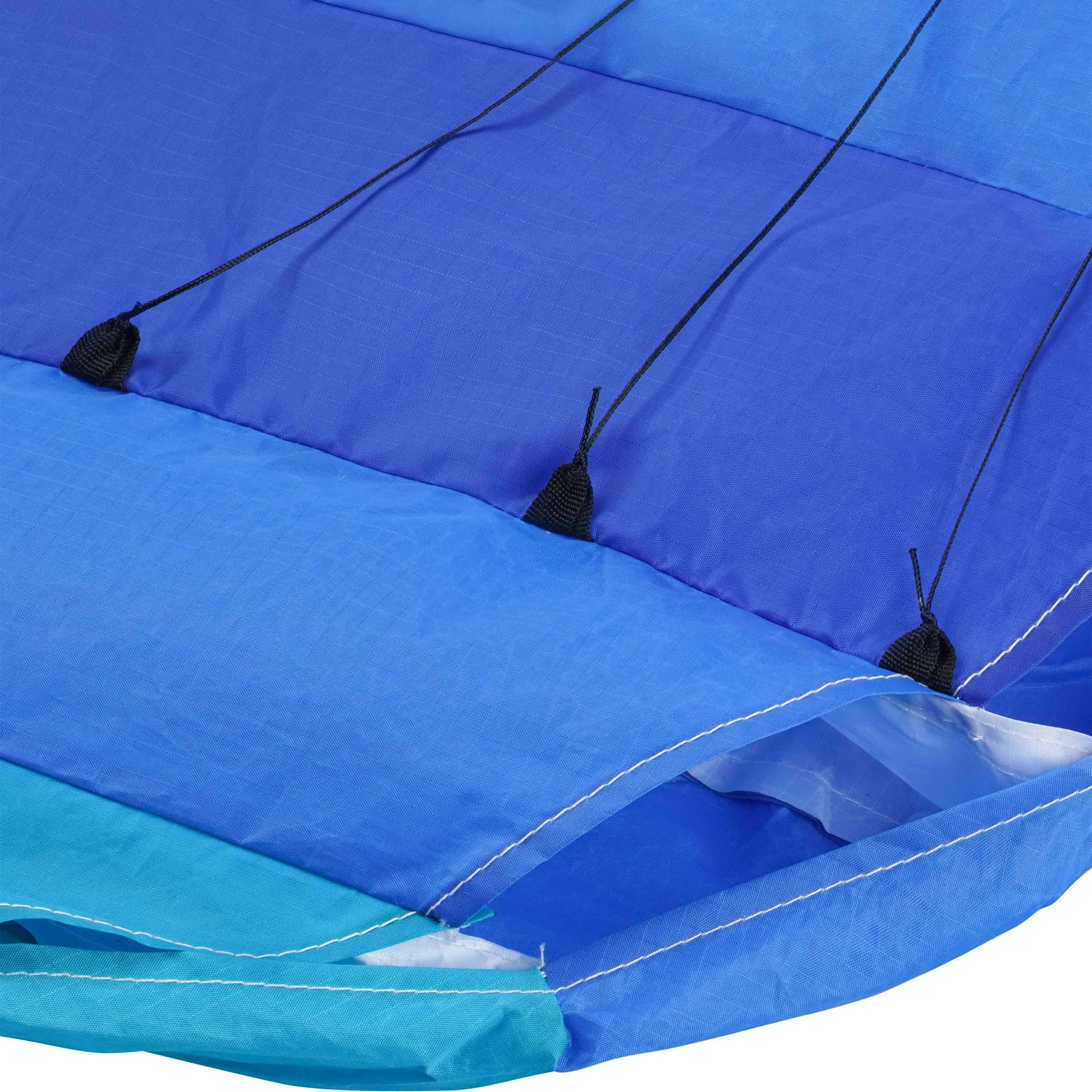 Hochwertige Lenkmatte in Blau von der Firma Wolkenstürmer Detailbild Drachenstoff und Waageleine von Lenkmatte
