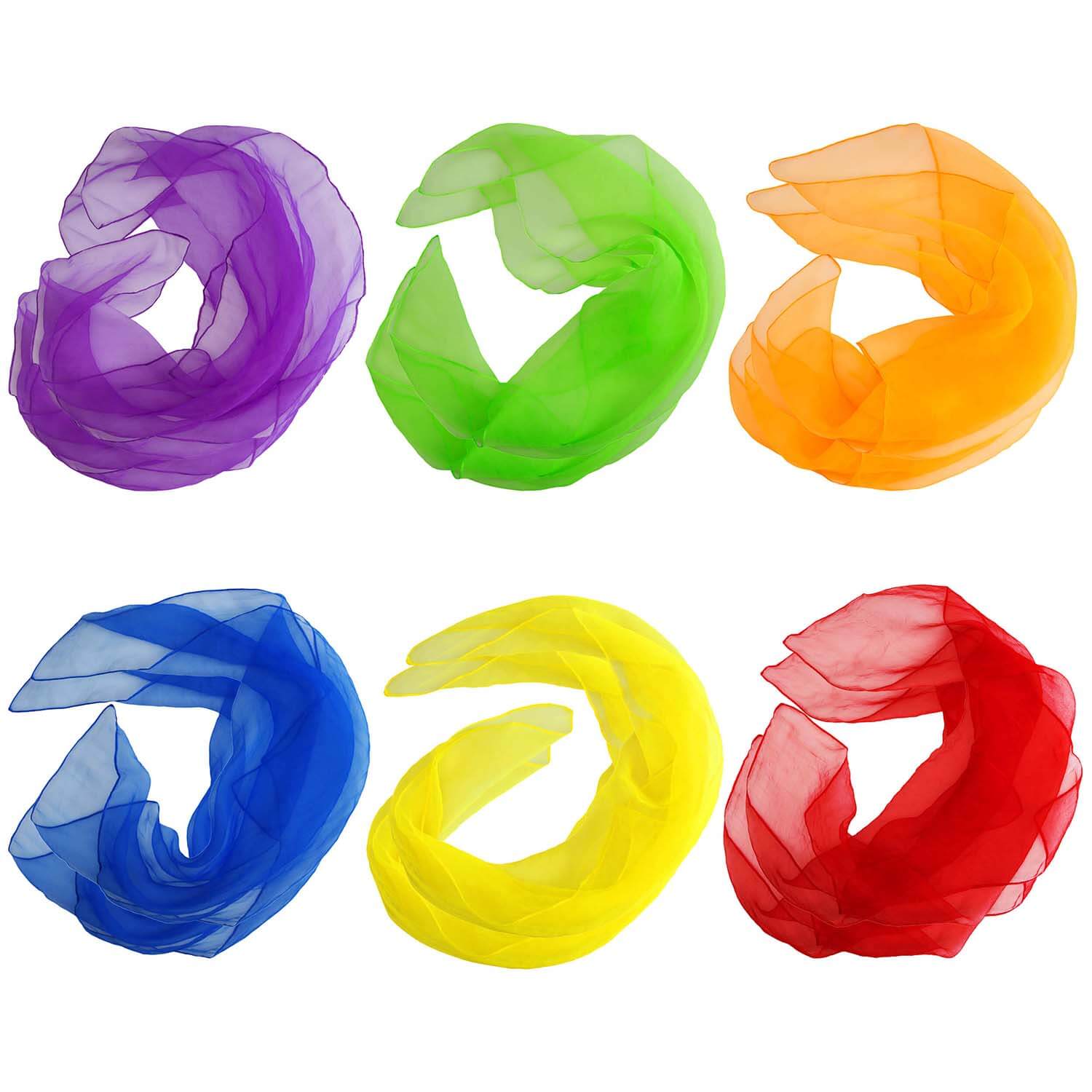 Diabolo Freizeitsport Jongliertuch Set 12 Stück alle Farben nebeneinander Diabolo Freizeitsport Jongliertücher 12er Set in bunten Farben kaufen!