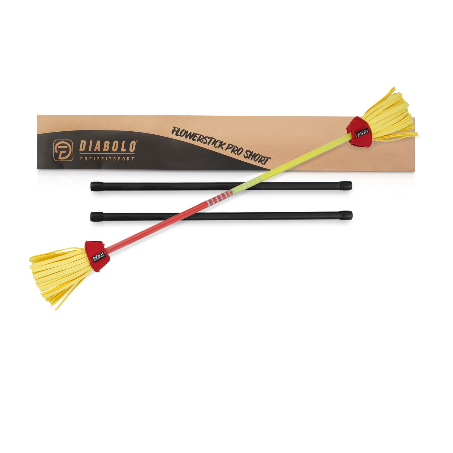 Diabolo Freizeitsport - Flower Sticks Pro Short Festival Gelb Rot 03