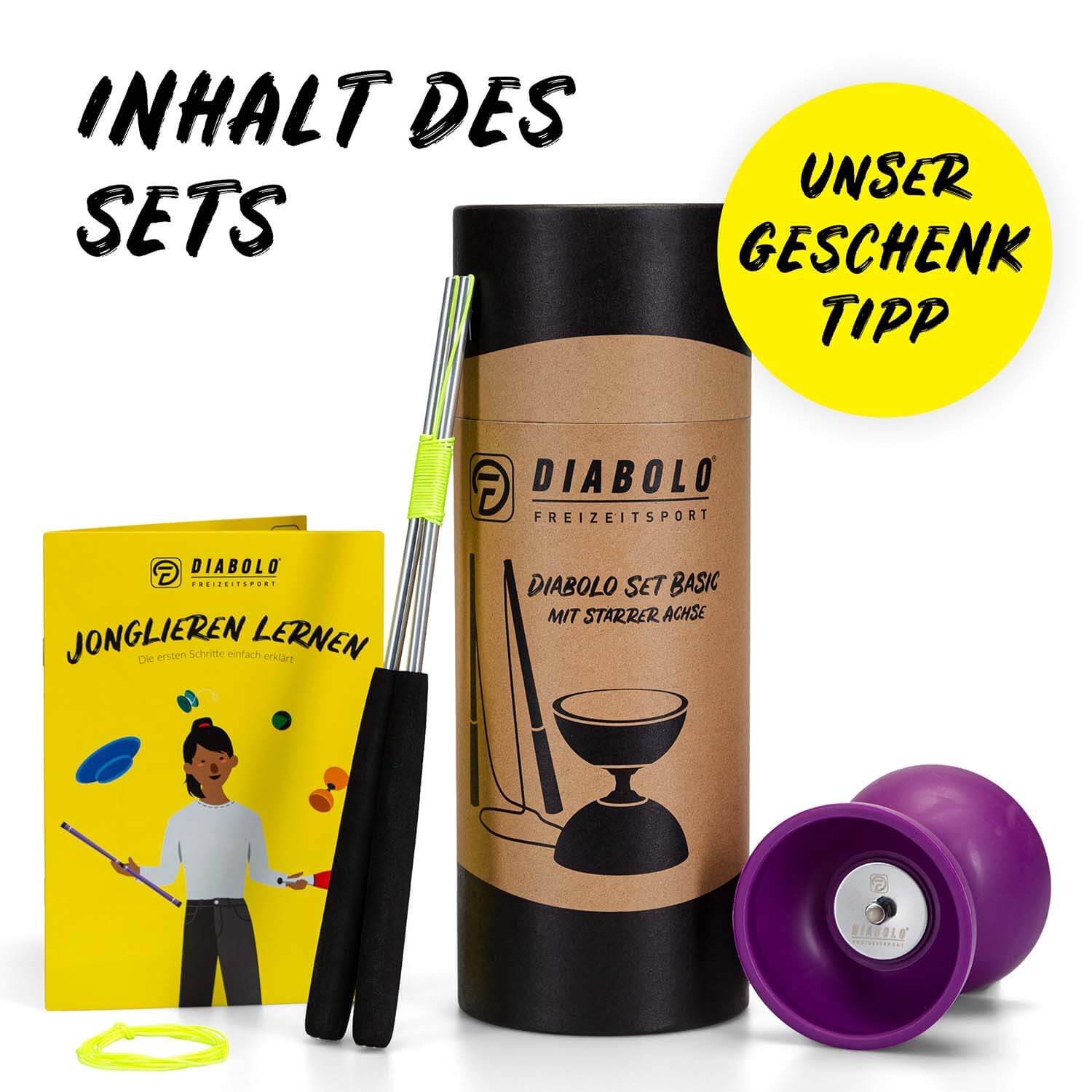 Diabolo Freizeitsport - Diabolo Set Basic Lila Setinhalt