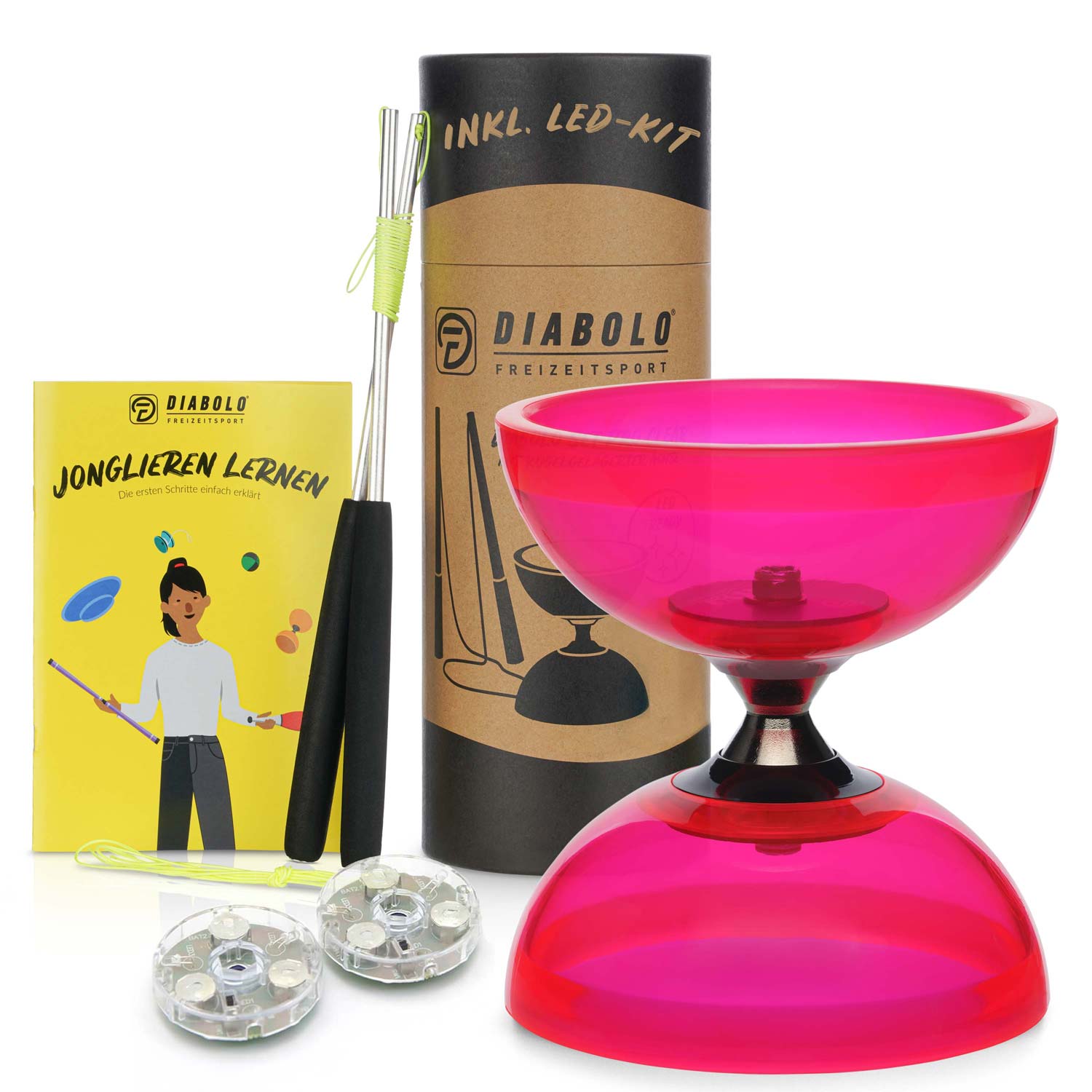 Diabolo Freizeitsport Diabolo Set Pro Clear mit LED-Kit (rot) Diabolo Freizeitsport Diabolo Set Pro Clear mit LED-Kit (rot)