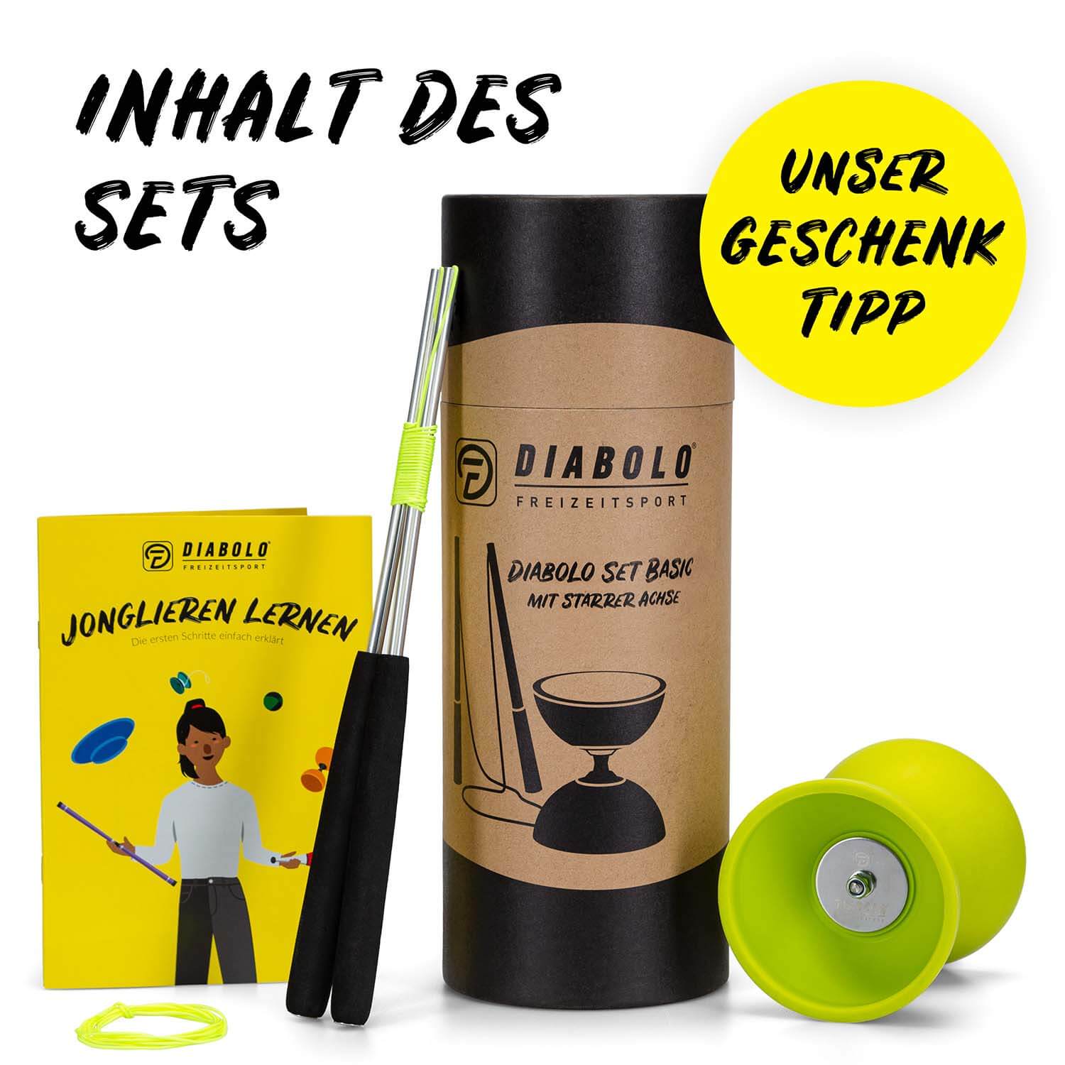 Diabolo Freizeitsport - Diabolo Set Basic Lime Setinhalt Diabolo Freizeitsport - Diabolo Set Basic Lime Setinhalt