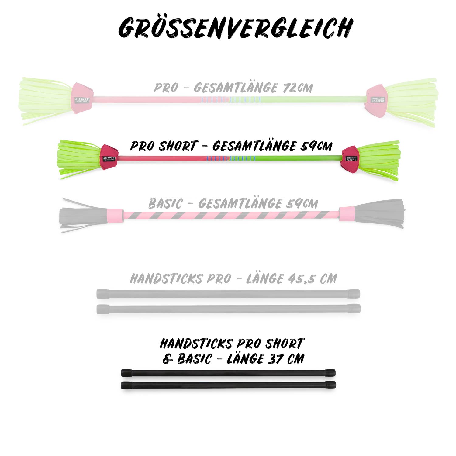 Diabolo Freizeitsport - Flower Sticks Pro Short Größenvergleich Grün Pink A
